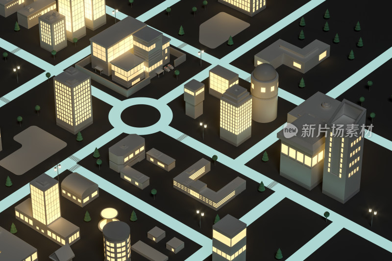 三维迷你都市 城市建筑与道路 3D渲染