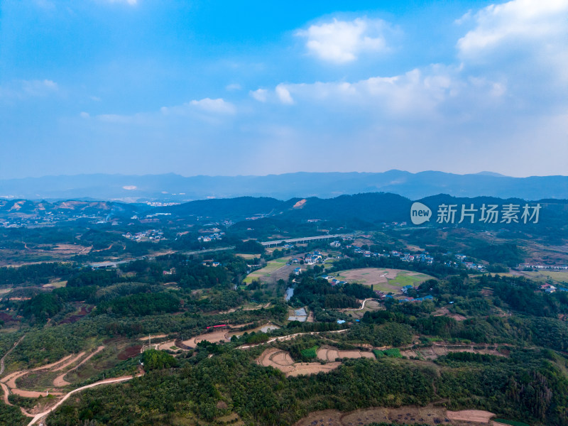 湖南山川丘陵农田乡村航拍图