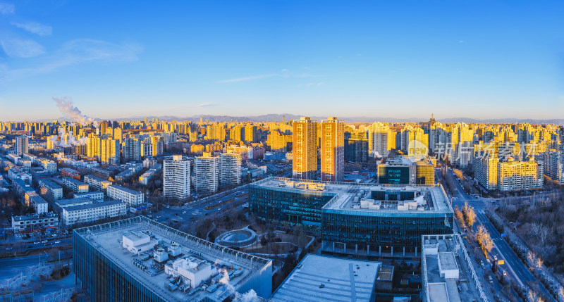 北京望京CBD城市天际线日出建筑