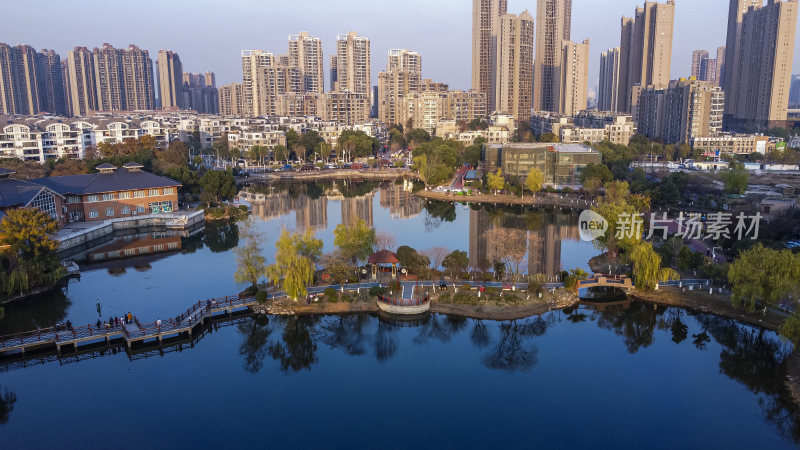 武汉东西湖常青花园中心公园航拍