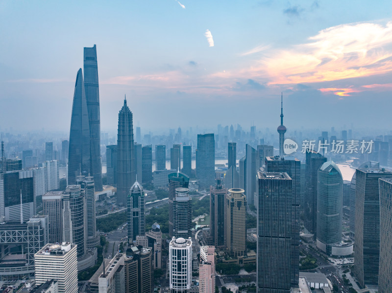 航拍上海陆家嘴高金融中心密集高楼群夜景