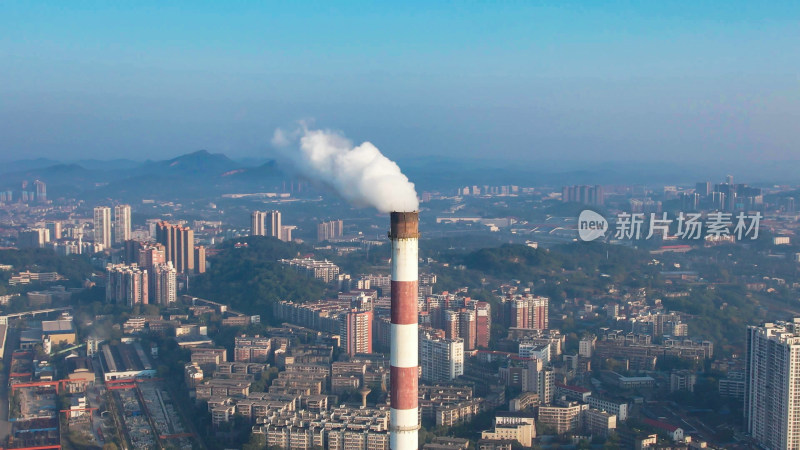 城市工业生产工厂烟冲炊烟株洲电厂航拍