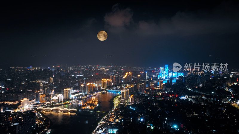 福州夜景照片航拍城市超级月亮福州中秋月亮