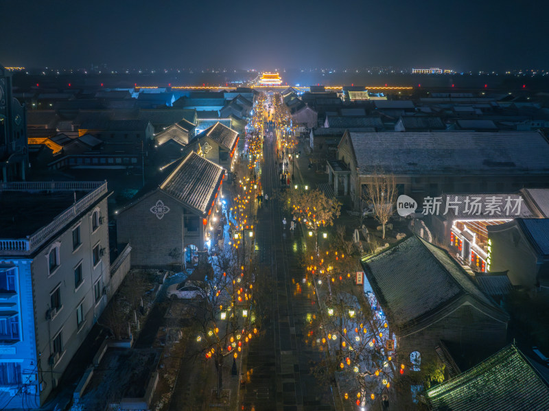 河南商丘古城雪景夜景航拍