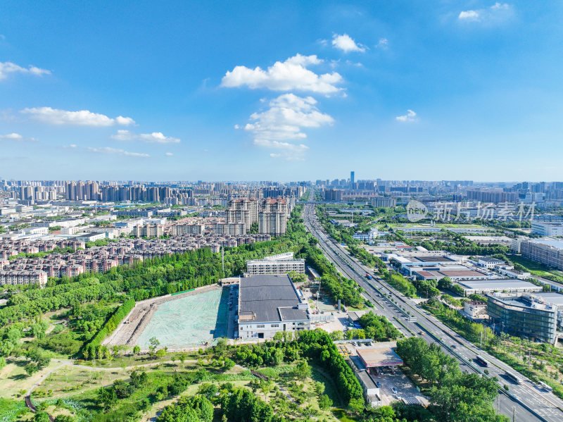 航拍江苏苏州昆山城市建筑风光大景