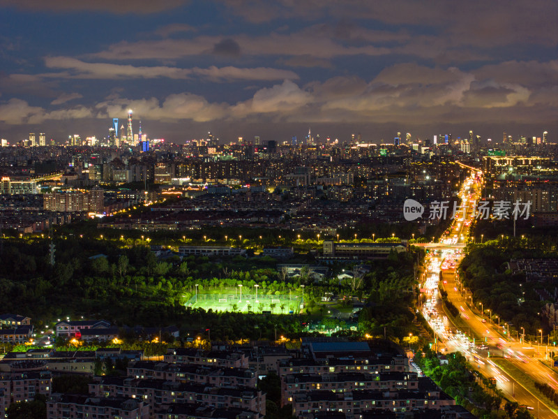 航拍上海城市风光全景