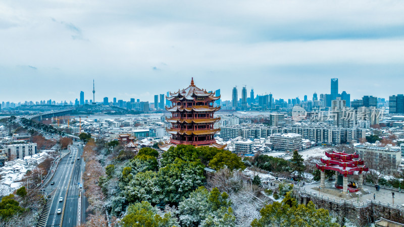 中国武汉城市名片地标建筑黄鹤楼及景区