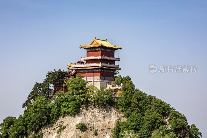 西安秦岭终南山南五台山顶古建筑俯瞰全景