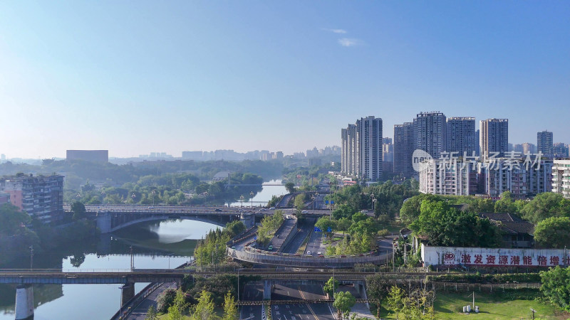 航拍四川自贡城市建设釜溪河风光