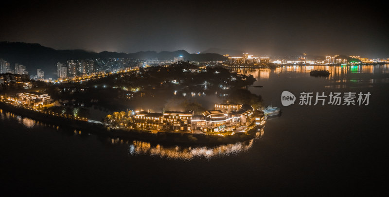 航拍千岛湖城市夜景风光