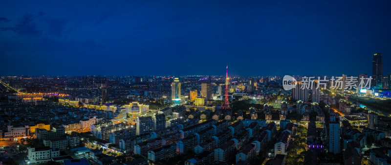 航拍昆山城市建筑风光夜景大景