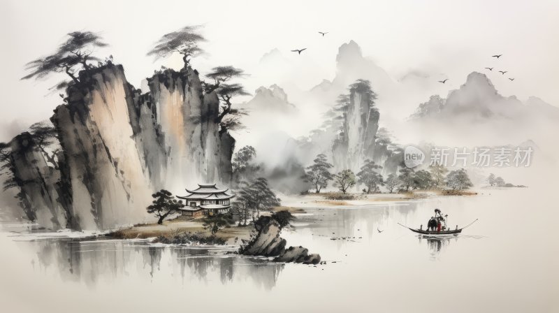 中国风意境水墨山水画