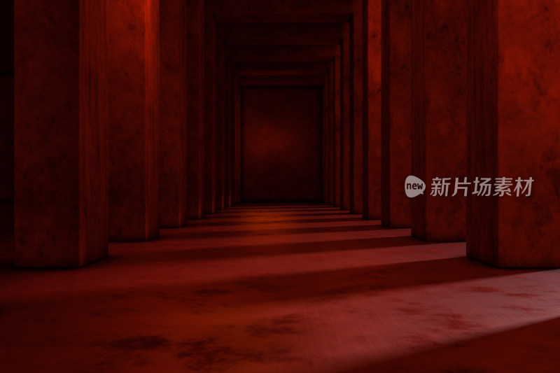 深红色的古老隧道 3D渲染