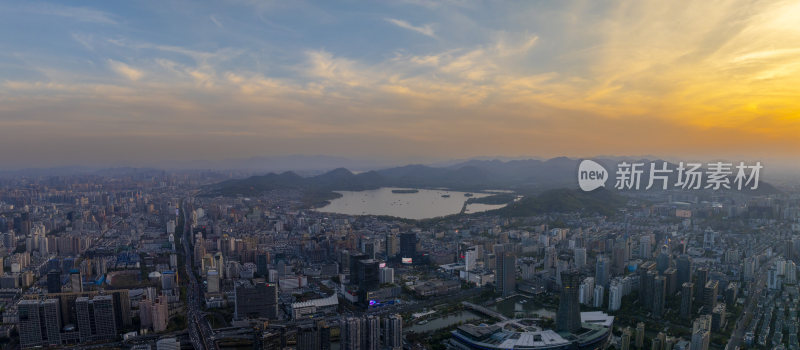 杭州城市景观风光与西湖航拍