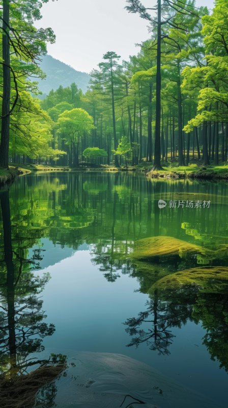 水面湖泊绿色自然宁静森林湖面背景