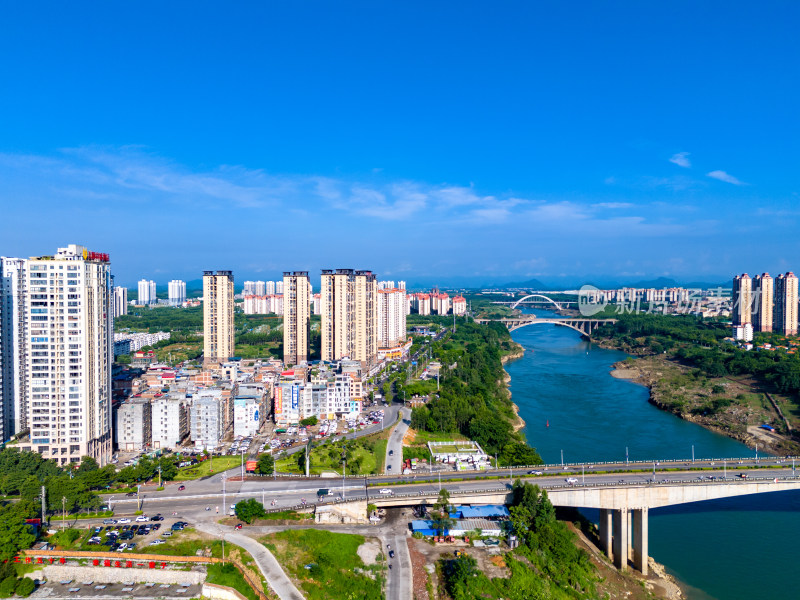 广西来宾红水河周边建筑航拍图