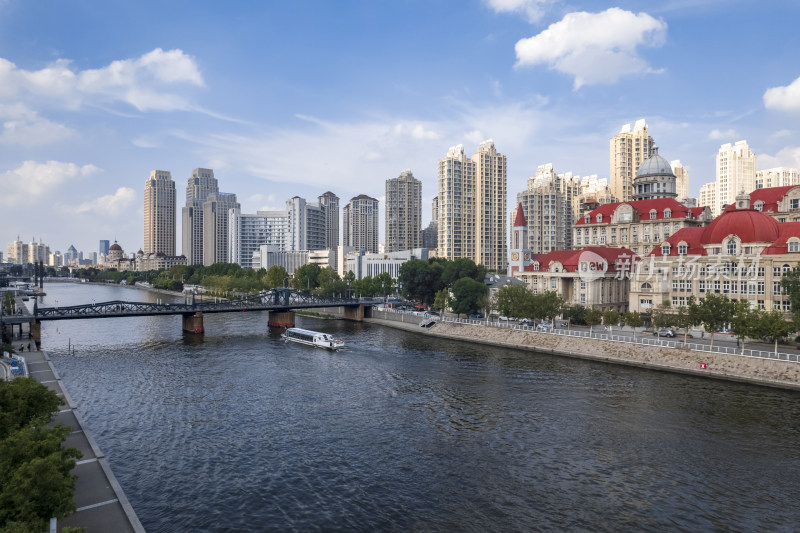 天津海河风景线古文化街码头城市风光航拍