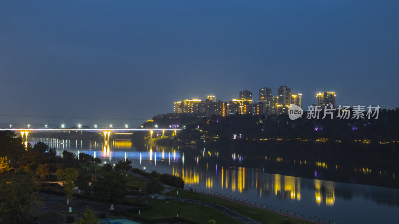 涪江城市夜景全景风光