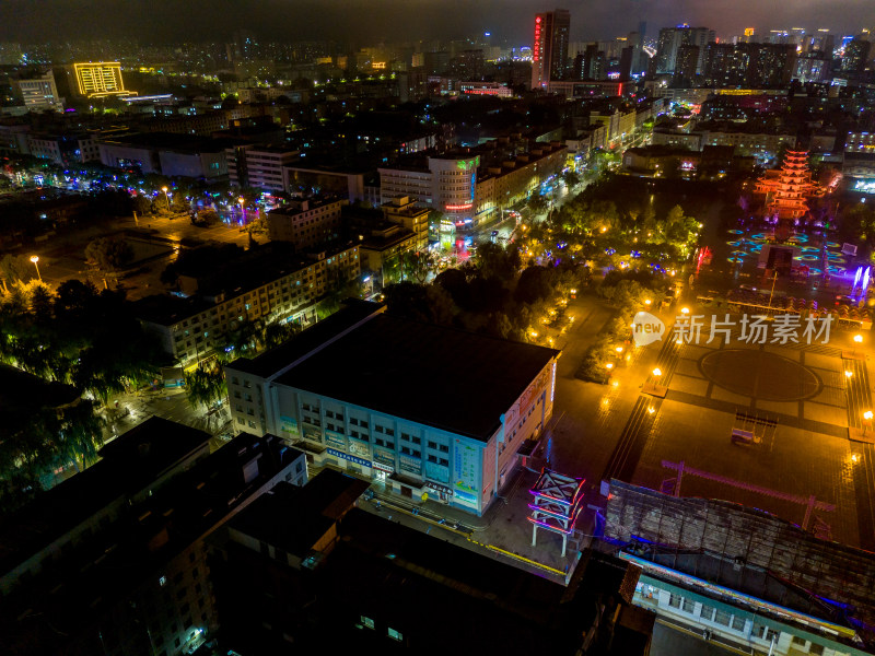 甘肃张掖夜景灯光航拍图