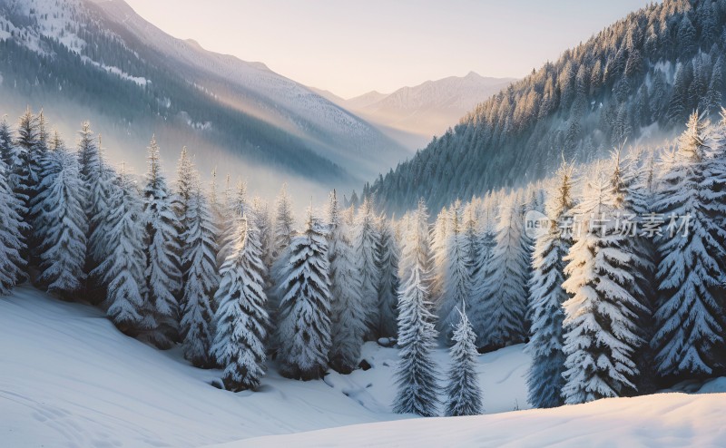 冬季森林白雪覆盖风景