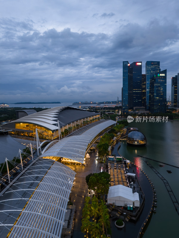 新加坡滨海湾金沙海滨奥林匹克蓝调夜景航拍