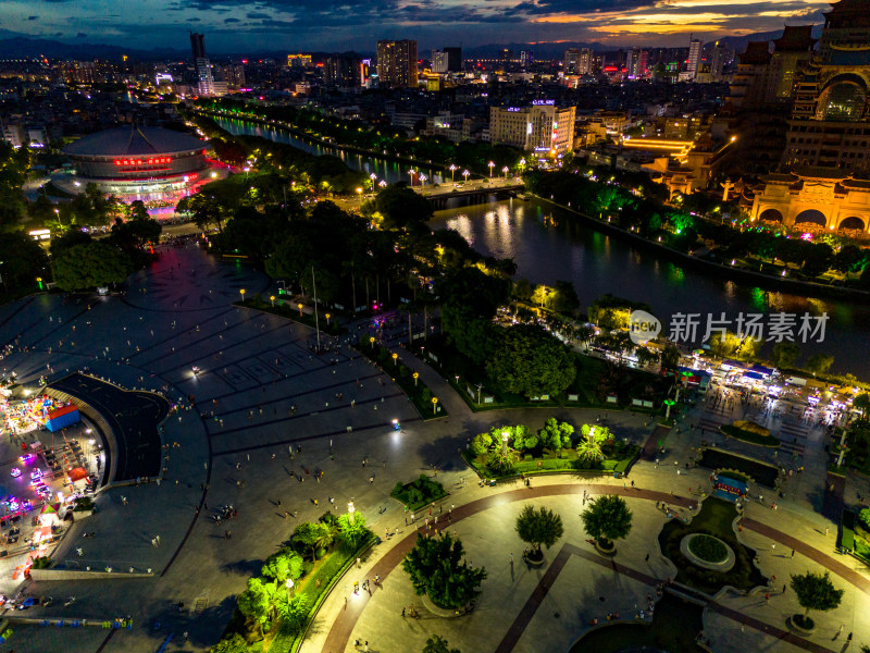 玉林晚霞夜景航拍图