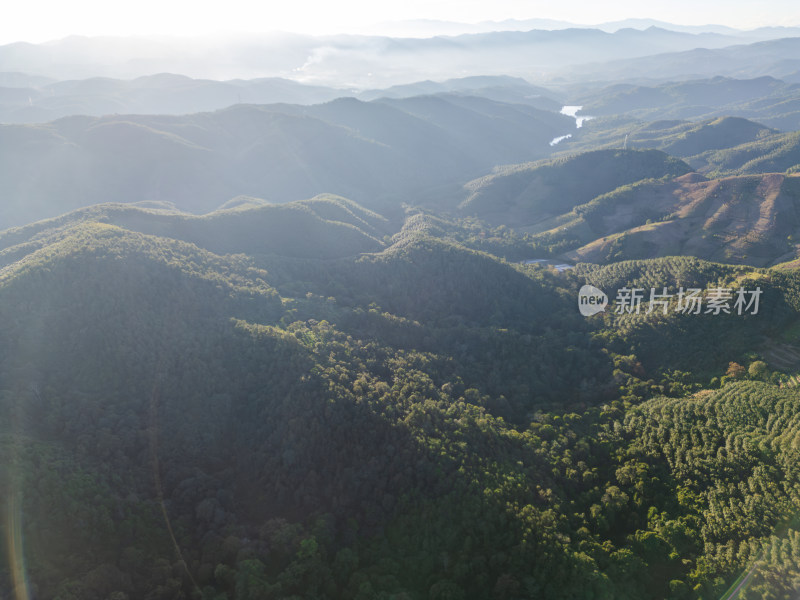 航拍绿意盎然的连绵起伏的山地景色