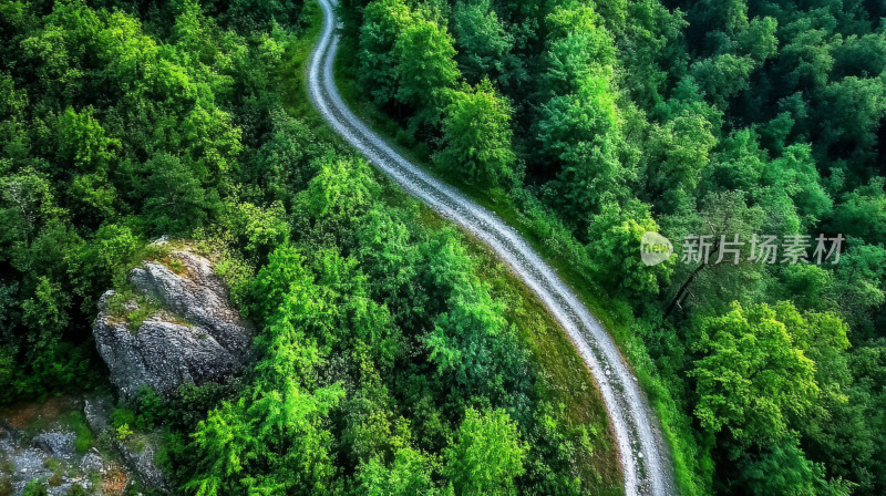 航拍山间蜿蜒小路自然风景