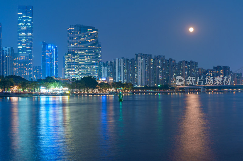 广州珠江新城CBD摩天大楼建筑夜景灯光