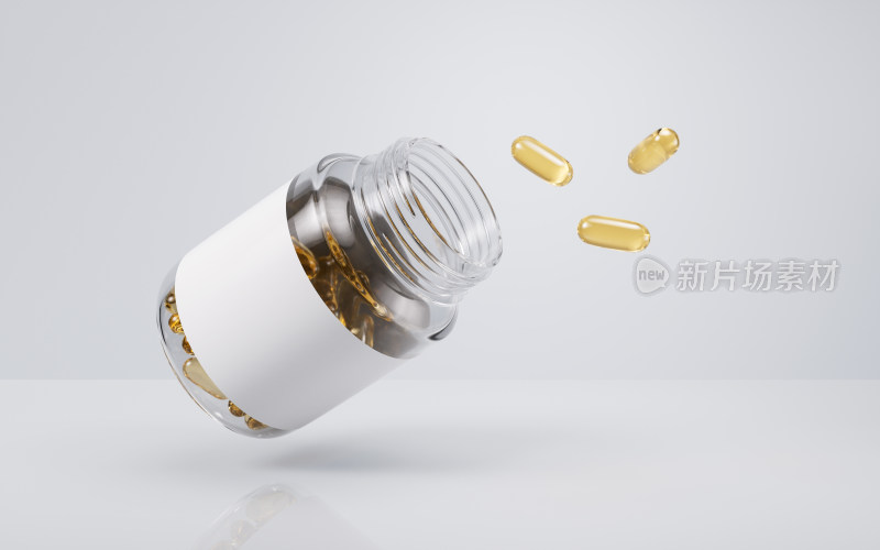 金色透明鱼油胶囊3D渲染