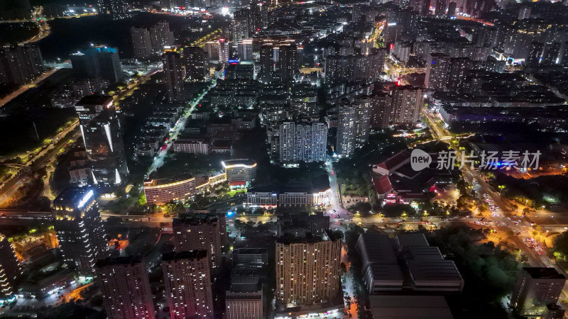 福建莆田商务区夜景灯光航拍图