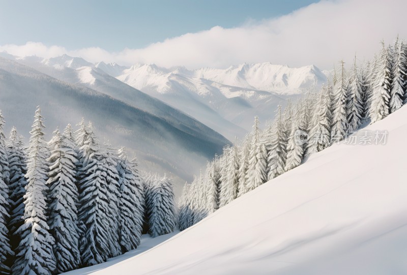 冬季森林白雪覆盖风景