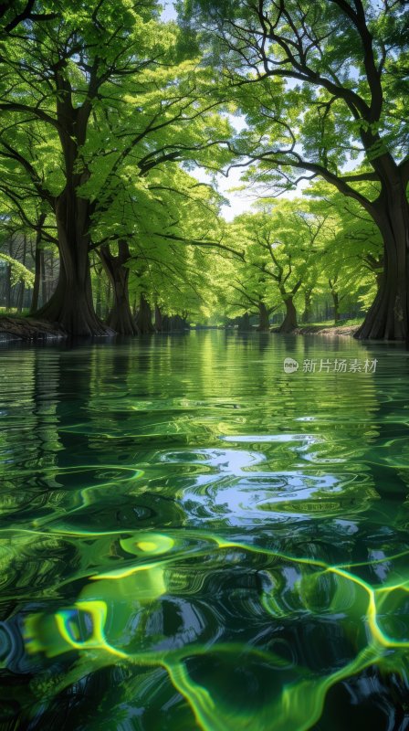 水面湖泊绿色自然宁静森林湖面背景