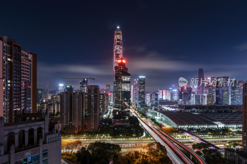 深圳福田CBD大湾区平安大厦夜景蓝调