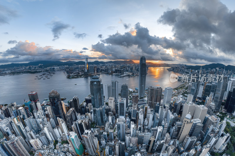 香港维多利亚港CBD中环夜景日出高空航拍