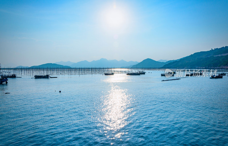 福建宁德霞浦海景风光与海上渔船