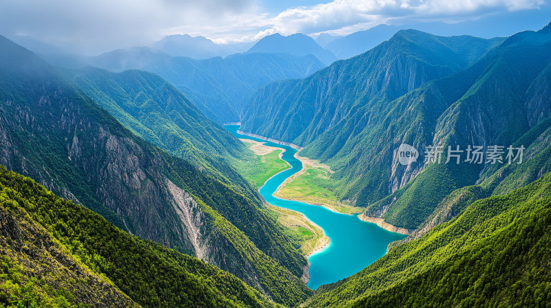 航拍中国山谷河流青山绿水文旅宣传背景图