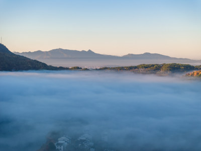 徽州黄山黟县皖南徽派建筑秋色奇墅湖仙境