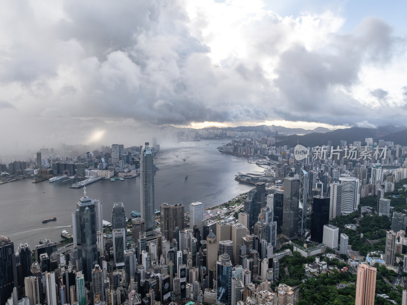 香港维多利亚港CBD中环夜景日出高空航拍