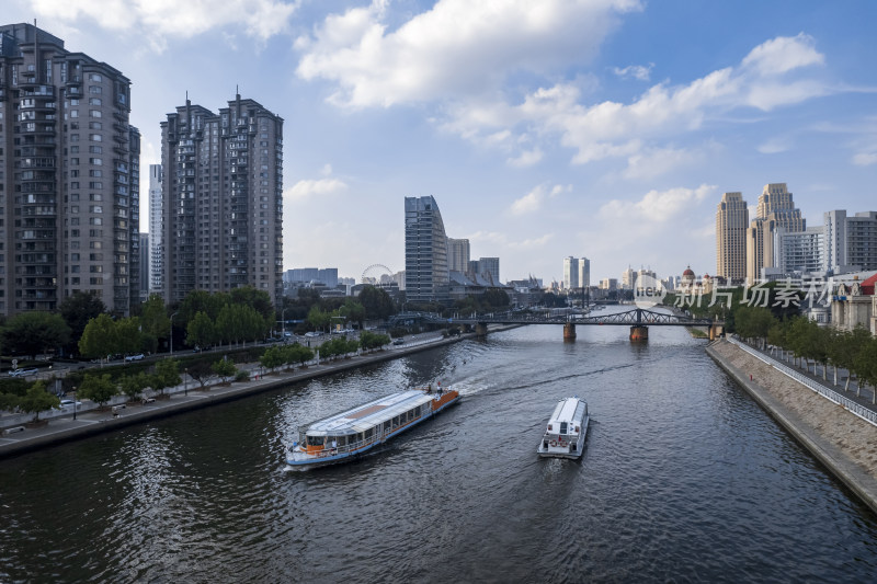 天津海河风景线古文化街码头城市风光航拍