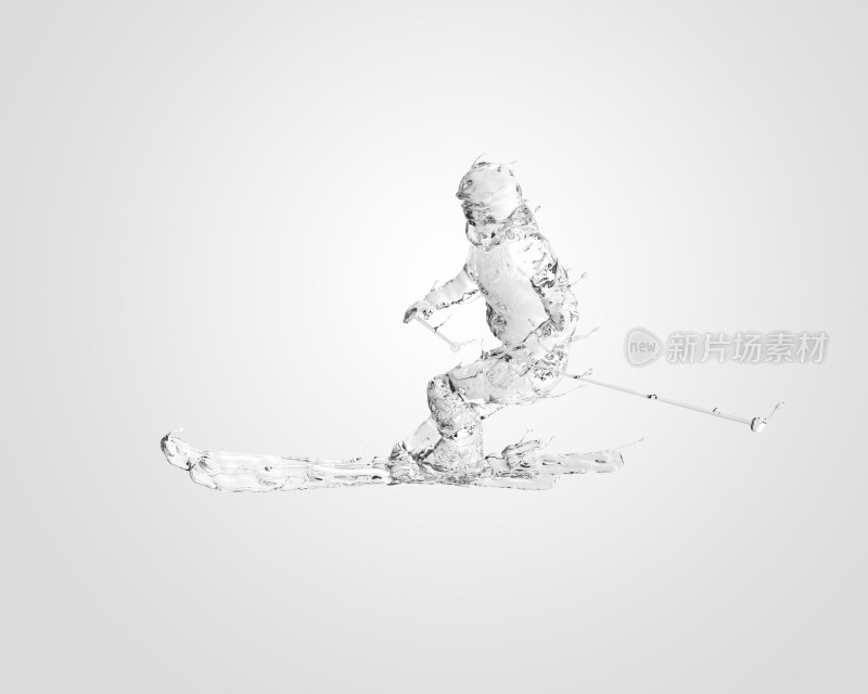 高山滑雪运动员在渐变背景下水液体流体质感