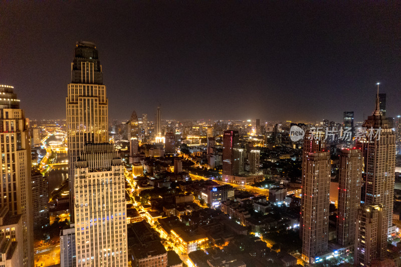 天津城市夜景交通航拍图