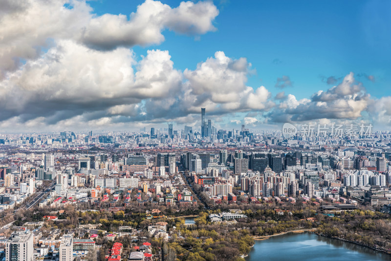 北京城市建筑群蓝天白云城市CBD