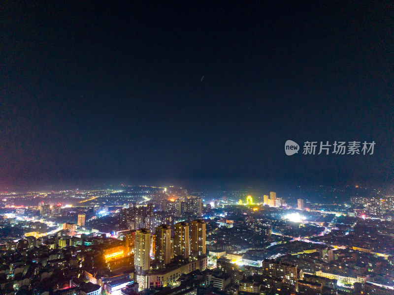 航拍黄梅县城夜景