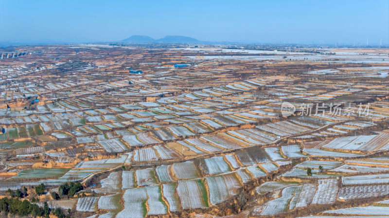 梯田村庄大地雪后航拍全景自然风景地形地理