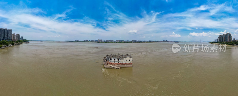 湖北鄂州长江观音阁全景航拍摄影图
