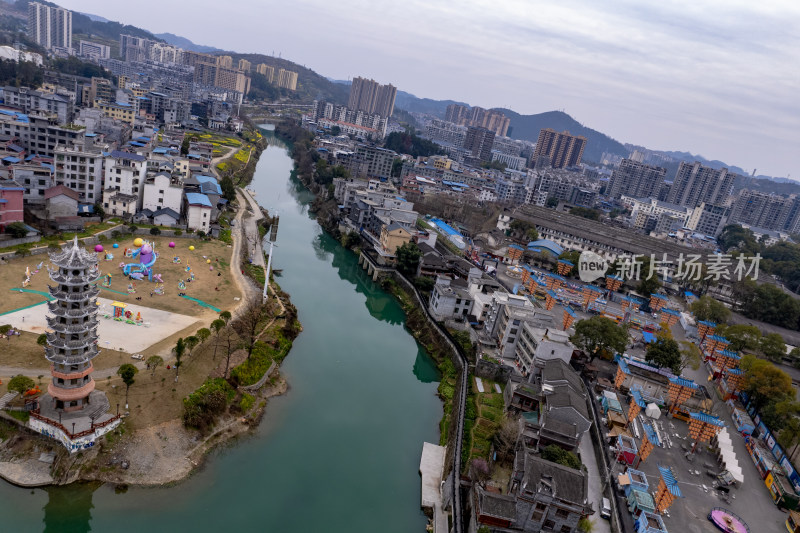 湖南吉首乾州古城4A景区航拍图