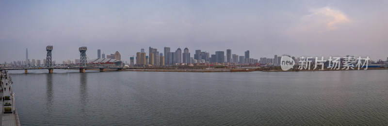 天津海河响螺湾海门大桥城市风光夜景航拍