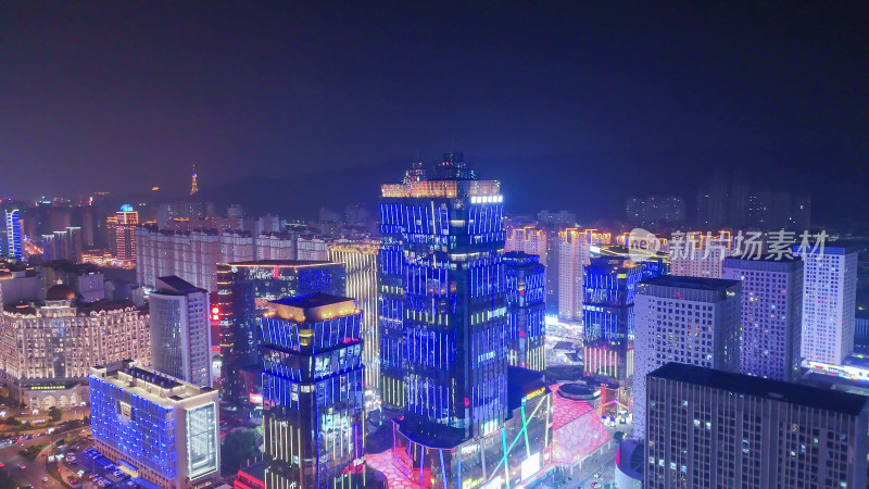 青海西宁市海湖新区海湖广场CBD夜景航拍