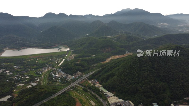 航拍广东省东莞市清溪镇城市风光自然风光